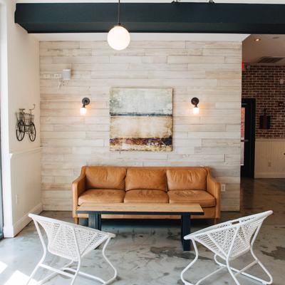 The interior, upholstered sofa.