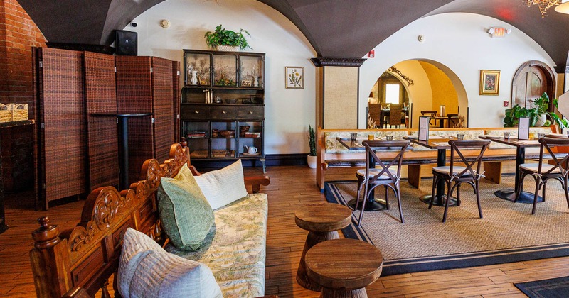 Cozy interior with rustic decor with seating