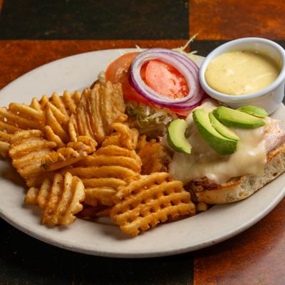 Smoked Turkey Melt - smoked turkey, melted jack, LTO, and avocado slices.
