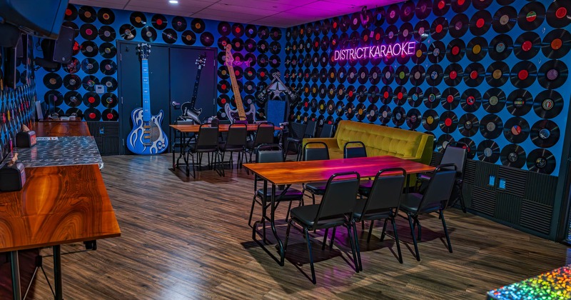 Interior space, tables for six persons