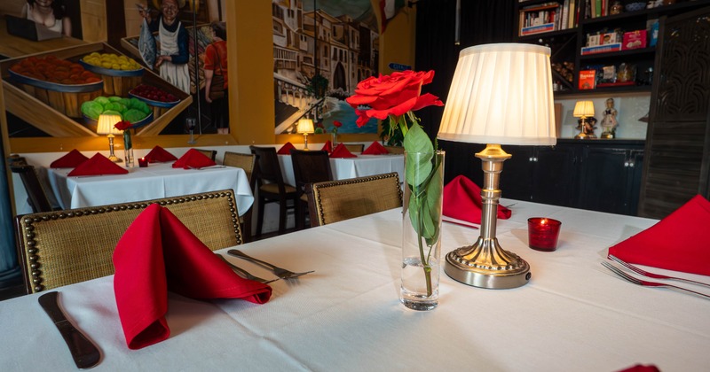 Interior, table set for guests
