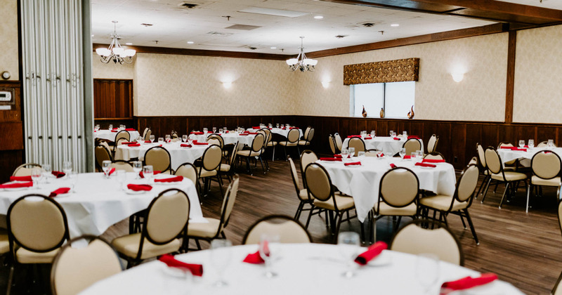 Interior, dining room ready for guests