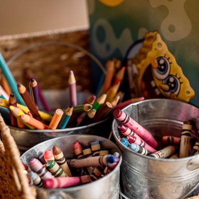 Crayons and colored pencils.