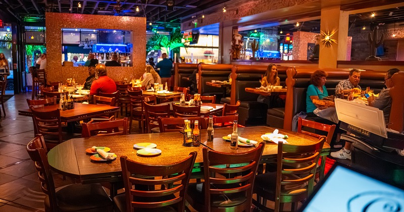 Interior space, dining area, guests enjoying their food and drinks