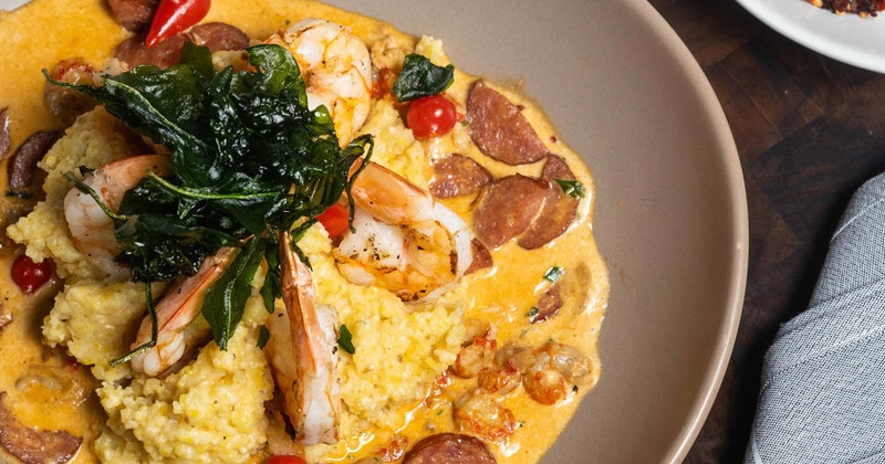 CP's traditional shrimp and grits plate