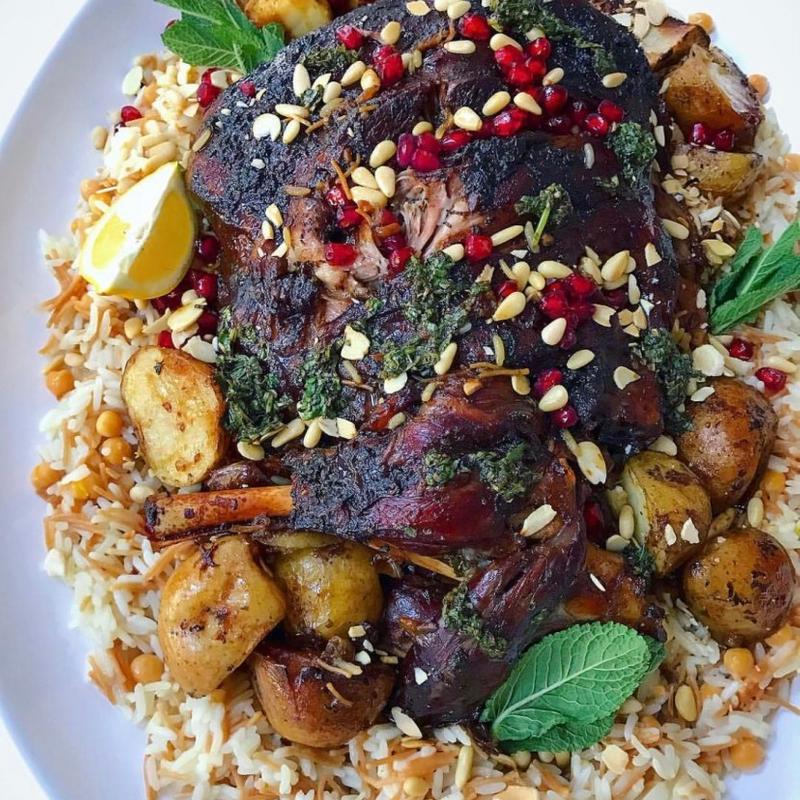 Leg of Lamb over rice photo