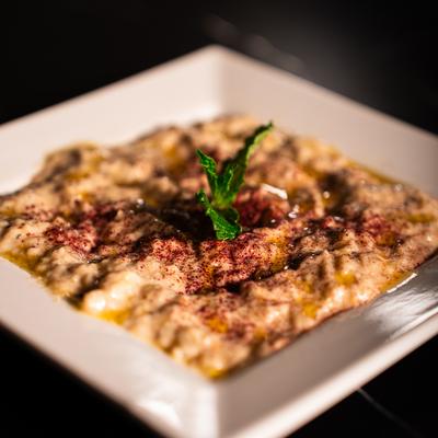 Baba ghanoush and pita.