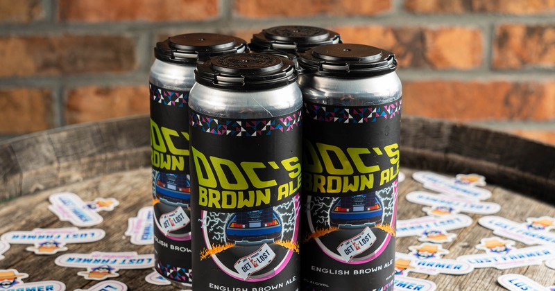 Cans of Doc's Brown Ale