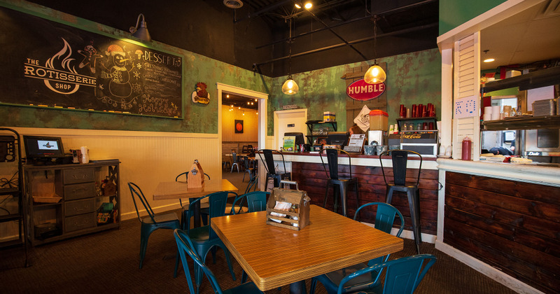 Interior, tables ready for guests