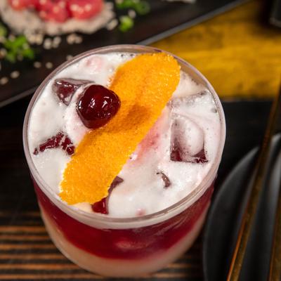 Tokyo sour cocktail, top view.