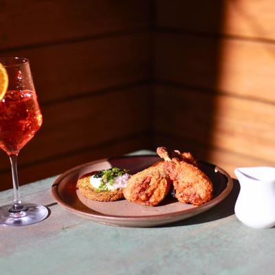 Fried Chicken and Caviar. On the deck at Table Asheville..