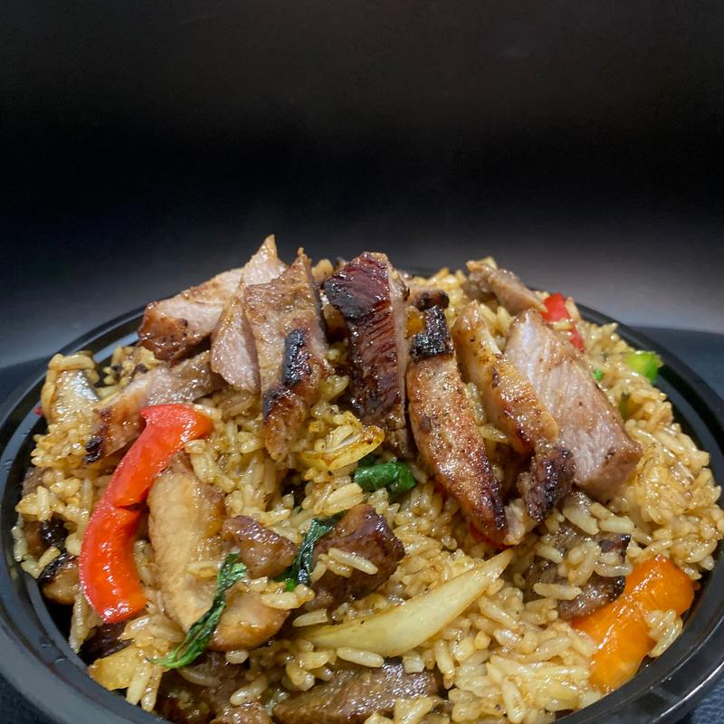 menu item 57 of 112, Basil Fried Rice Grilled Pork Shoulder**