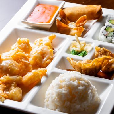 Coconut shrimp box, close up.