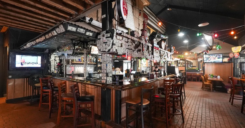 Interior, bar area, bar and bar stools