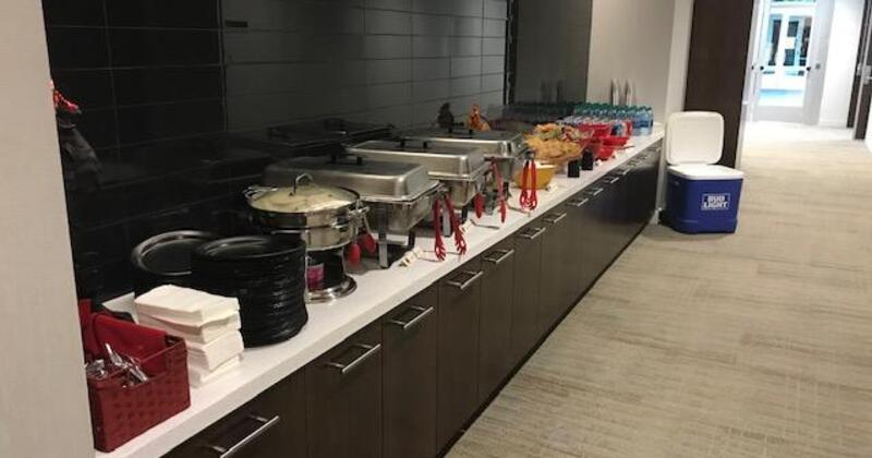 Kitchen counter with prepared dishes