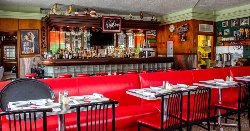 Interior, bench seating area