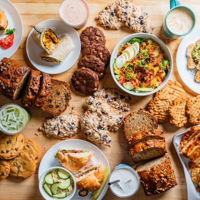 A top view of served food.