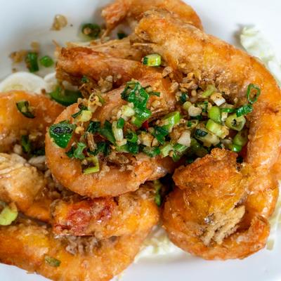 Shrimp with Peppery Salt, closeup.