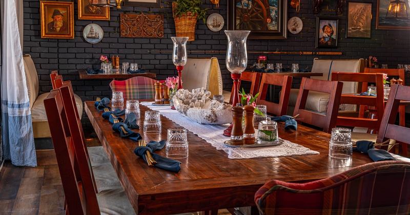 Interior, table set for guest in dining area