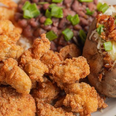 Fried Seafood Platter, close up