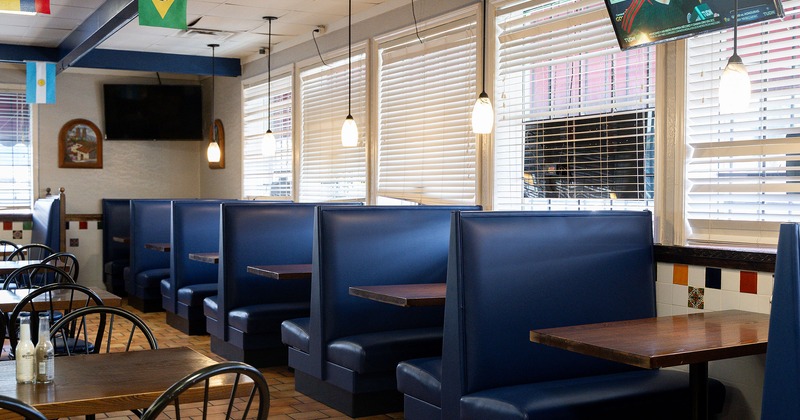 Restaurant interior, dining booths