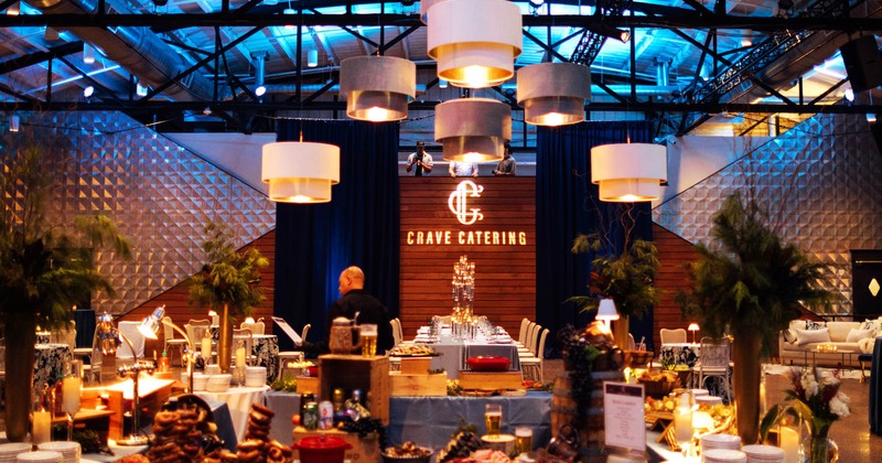Interior, Crave catering open house station, tables and chairs ready for guests