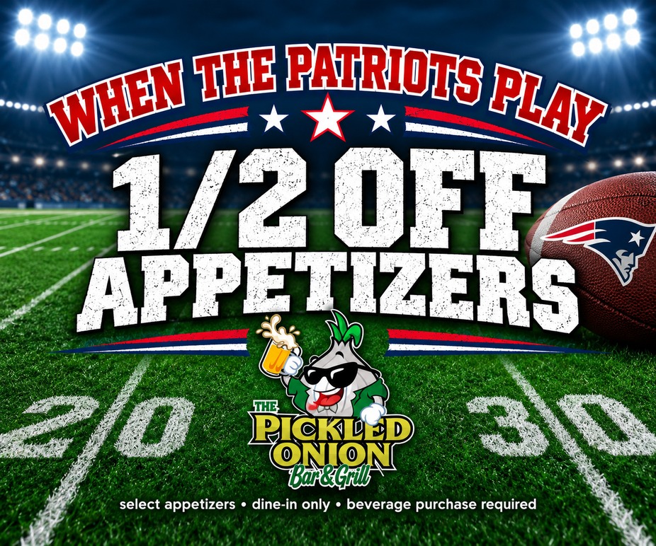 🏈 PATRIOTS GAME DAY = ½ OFF APPETIZERS! 🍗🍟 event photo