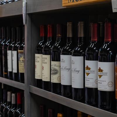 Assorted red and white wines.
