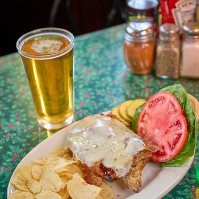 Grilled breast topped with BBQ sauce, bacon and melted pepper jack