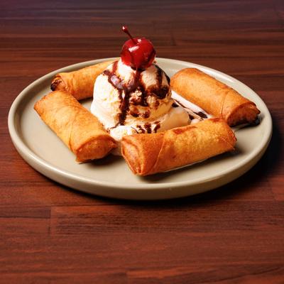 Fried banana rolls with ice cream.