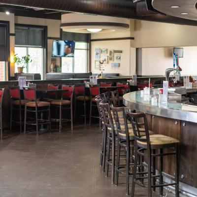 Seating and bar areas.