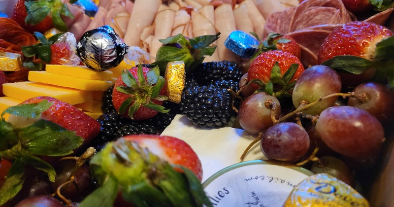 The sampler board with various foods