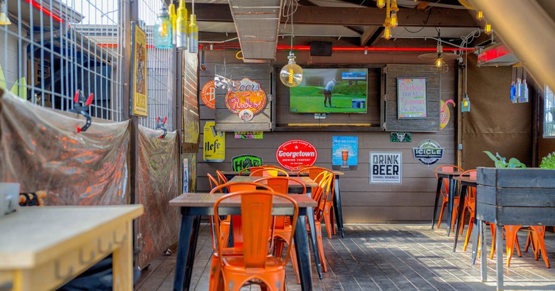 Exterior, covered seating area