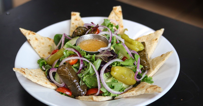 The served brick salad plate