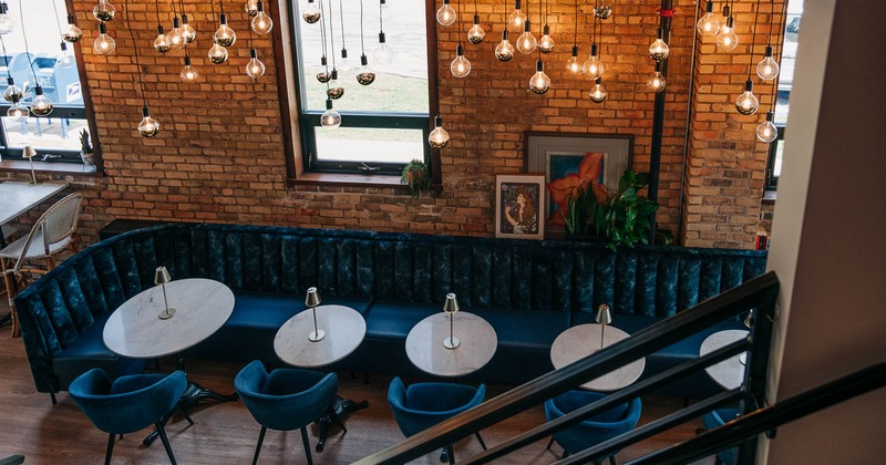 Interior, view from upper floor on the seating area