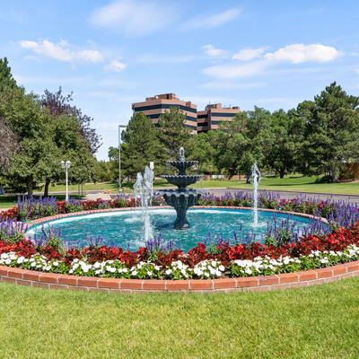 Fountain with flowers around
