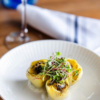 Roasted artichoke hearts, closeup.