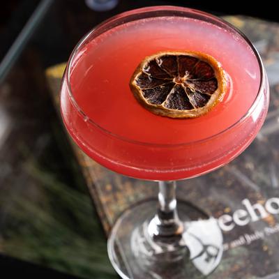 Top view of a Hibiscus Bees Knees cocktail