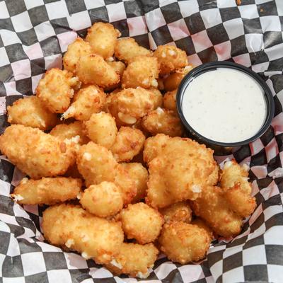 Fried Cheese Curds with Ranch top view.