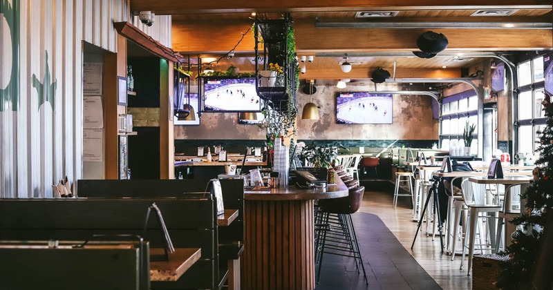 Interior, seating area and bar