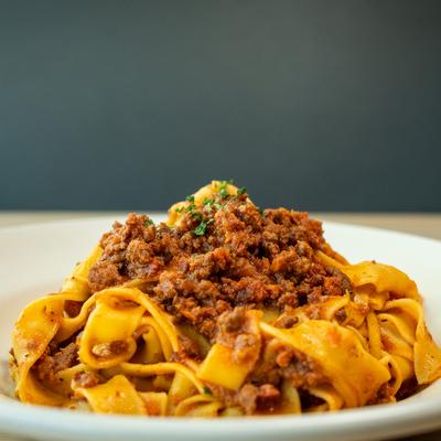 Grandma’s style all beef red meat sauce pasta.