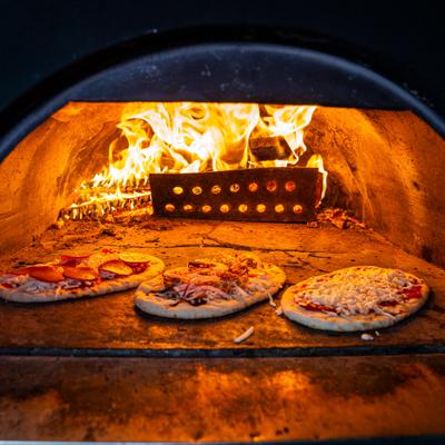 Pizza oven in a food truck.