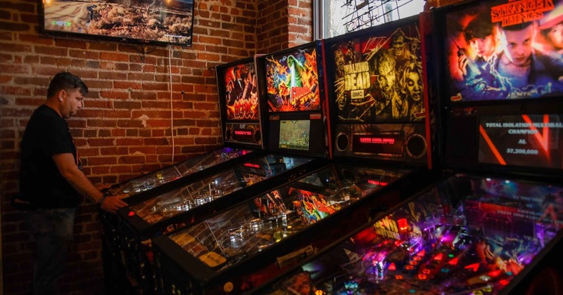 Lined up pinball machines