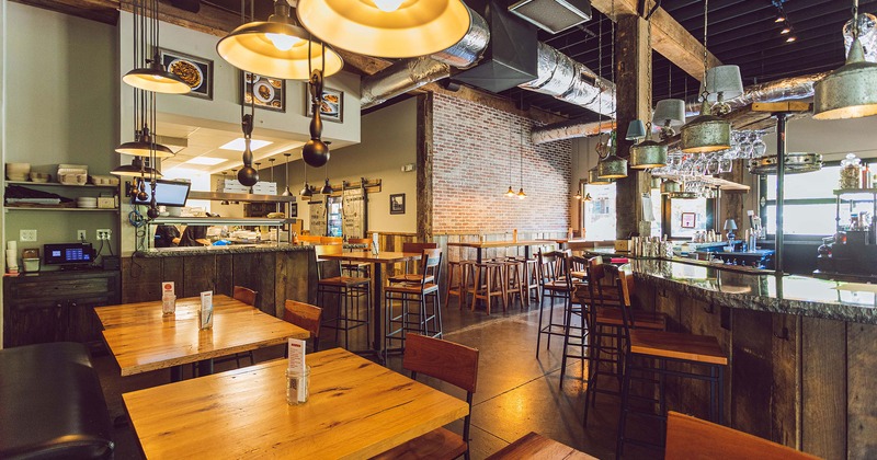 Interior, dining tables, bar area