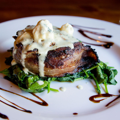 Steak with bacon and sauce