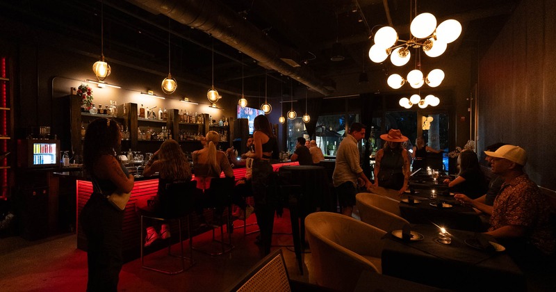 Interior, bar counter with guests