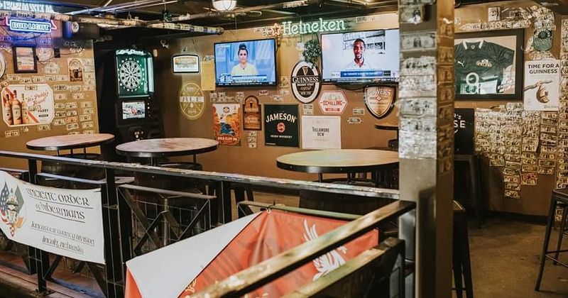 Interior, tables and bar stools in the seating area upstairs