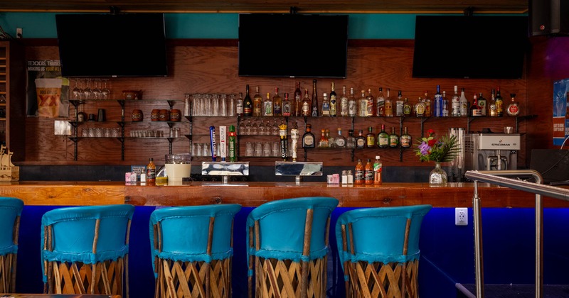 Interior, a bar with a bar stools