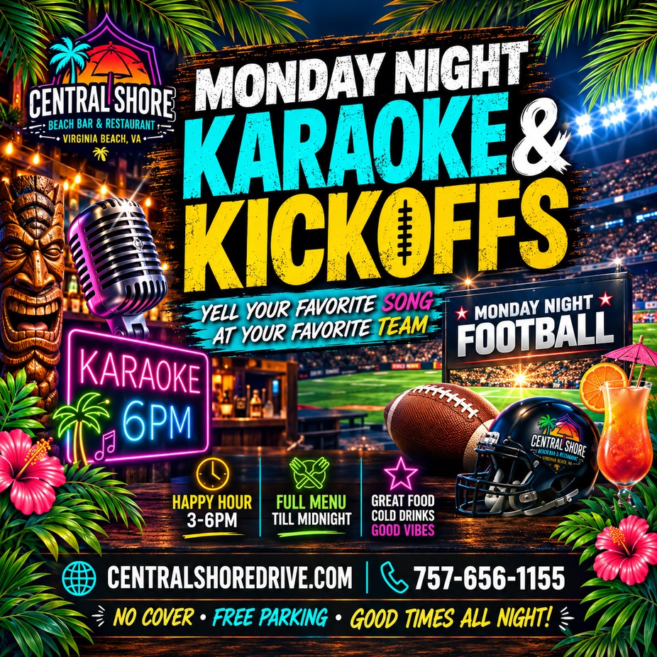 Monday Night Karaoke & Kickoffs at Central Shore 🏈🎤🌴 event photo