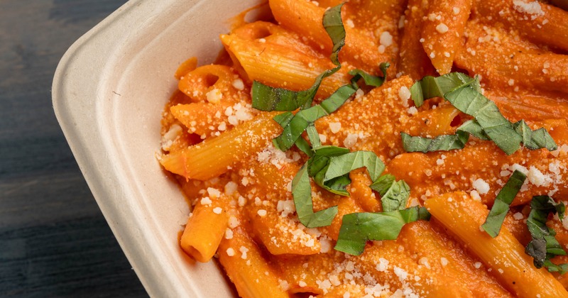 Penne with vodka sauce, closeup